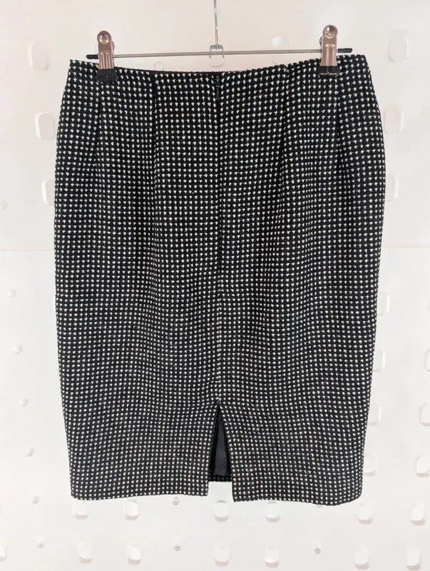 M&S Black & Cream Mini Pencil Skirt UK8 Made in UK