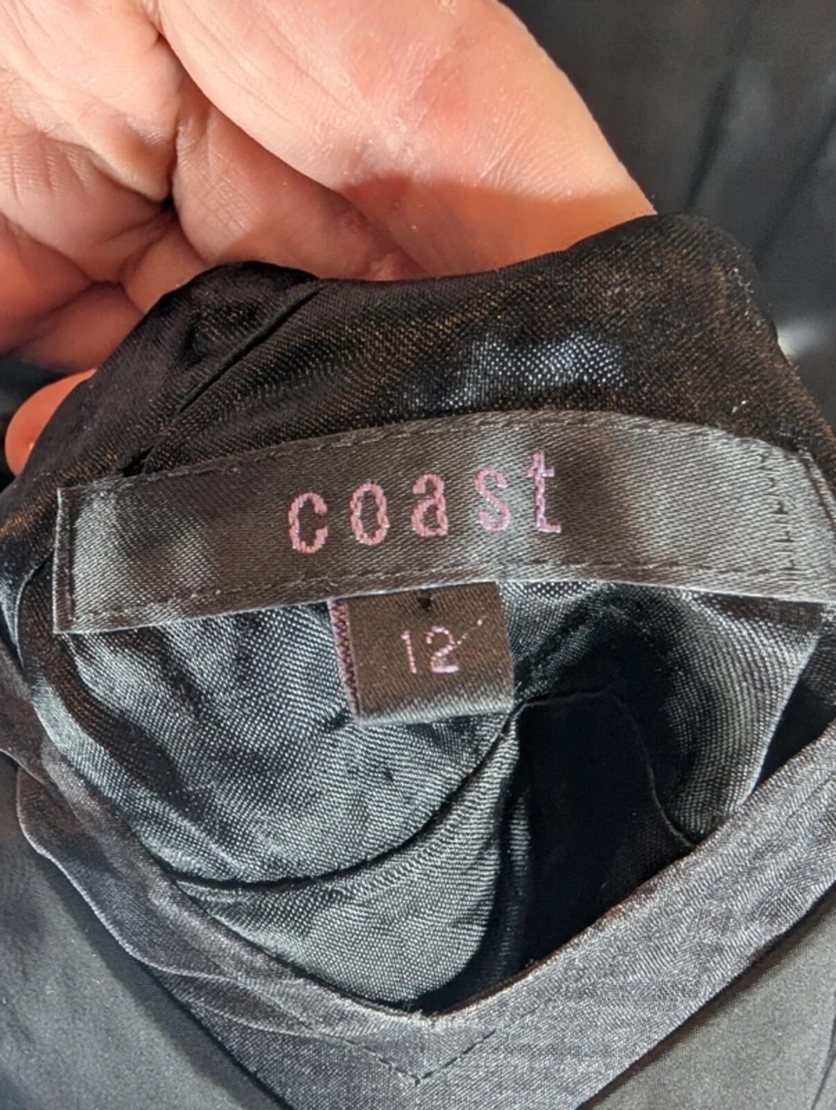 Coast Black Taffeta Fit & Flare Dress UK12 Gothic Sheer Panel