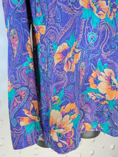 Vintage Melissa Purple Paisley Blouse Statement Bow Back Iridescent 80s Style
