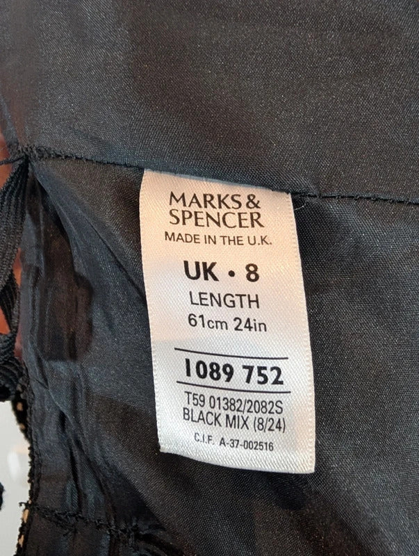 M&S Black & Cream Mini Pencil Skirt UK8 Made in UK