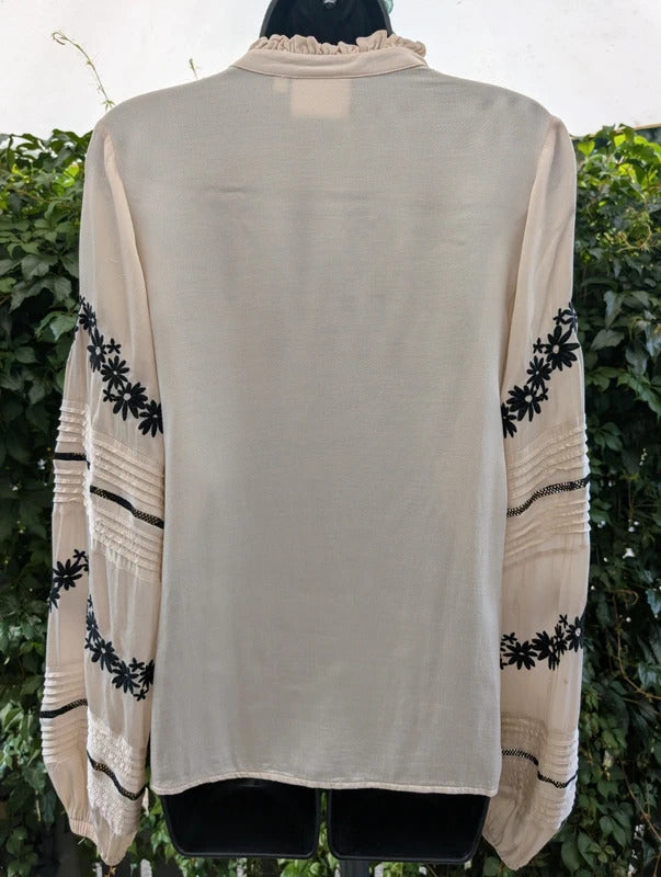Fabienne Chapot Dune Embroidered Blouse Cream Size 34