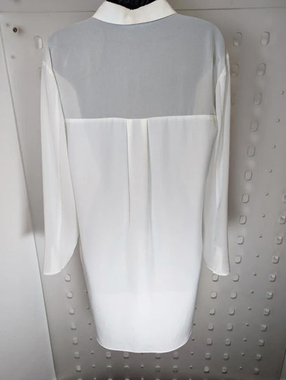 French Connection Longline Sheer Shirt White UK8 Minimal Classic