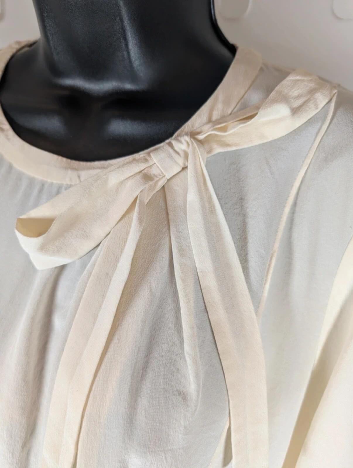 Whistles 100% Silk Blouse Cream Bow Neck UK14