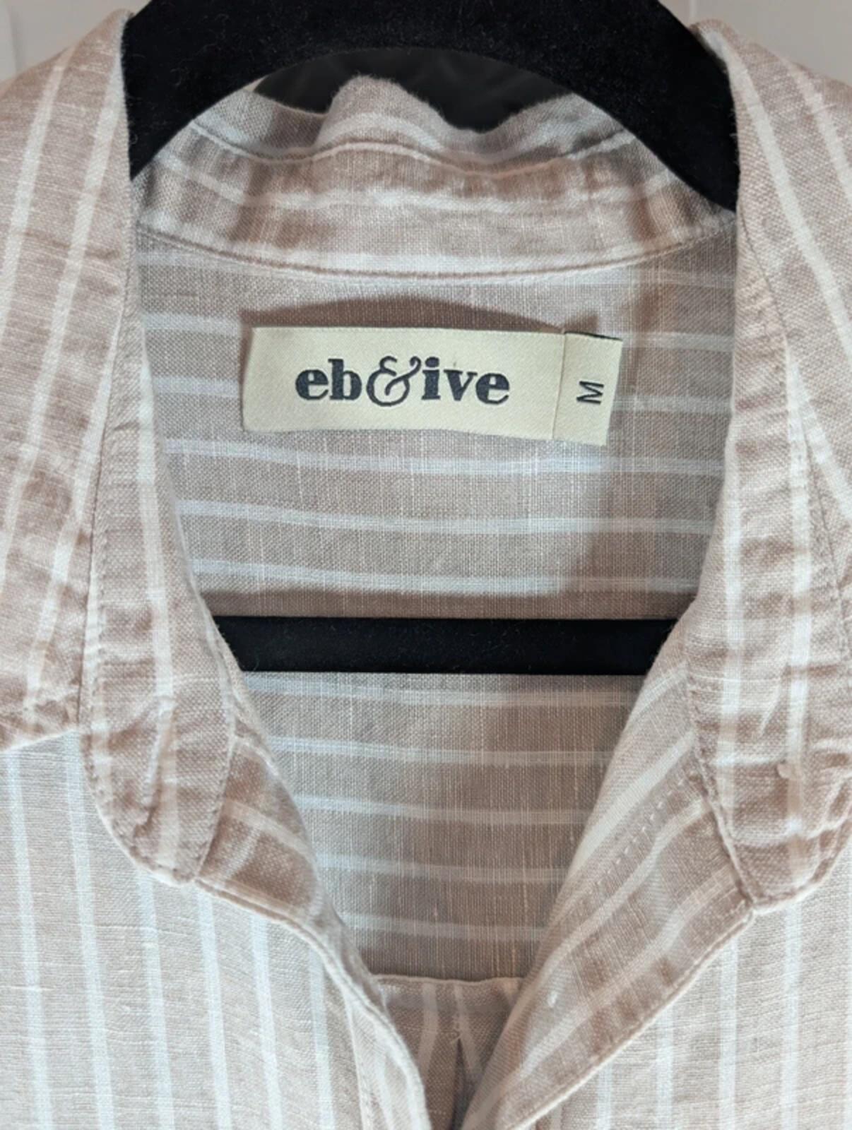 Eb & Ive Linen Shirt Beige Stripe Boxy Fit Size M