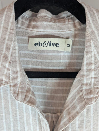 Eb & Ive Linen Shirt Beige Stripe Boxy Fit Size M