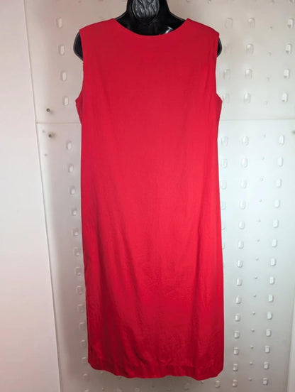 Vintage Red Cotton Shift Dress European Workwear Style EU48