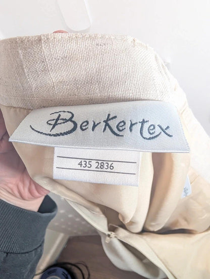 Vintage Berkertex Linen Blend Midi Pencil Skirt Cream Beige UK14