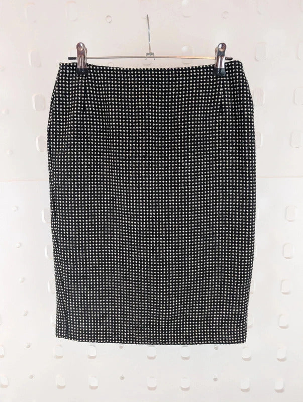 M&S Black & Cream Mini Pencil Skirt UK8 Made in UK