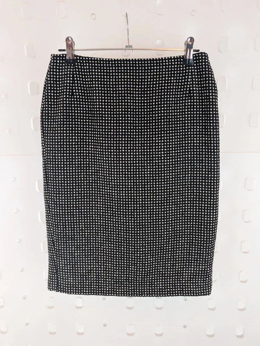 M&S Black & Cream Mini Pencil Skirt UK8 Made in UK