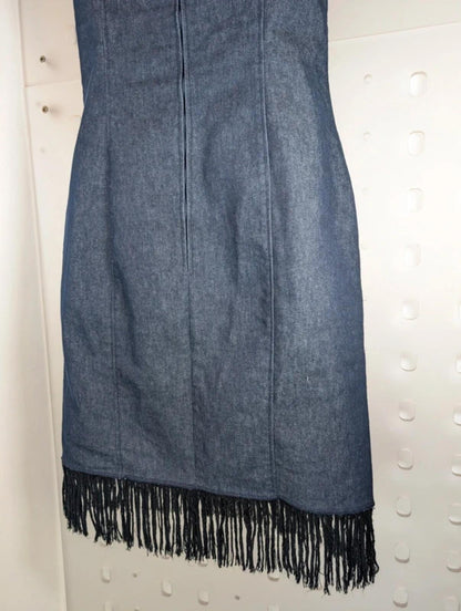 Vintage Y2K ZNJ stretch denim tassel hem dress UK12