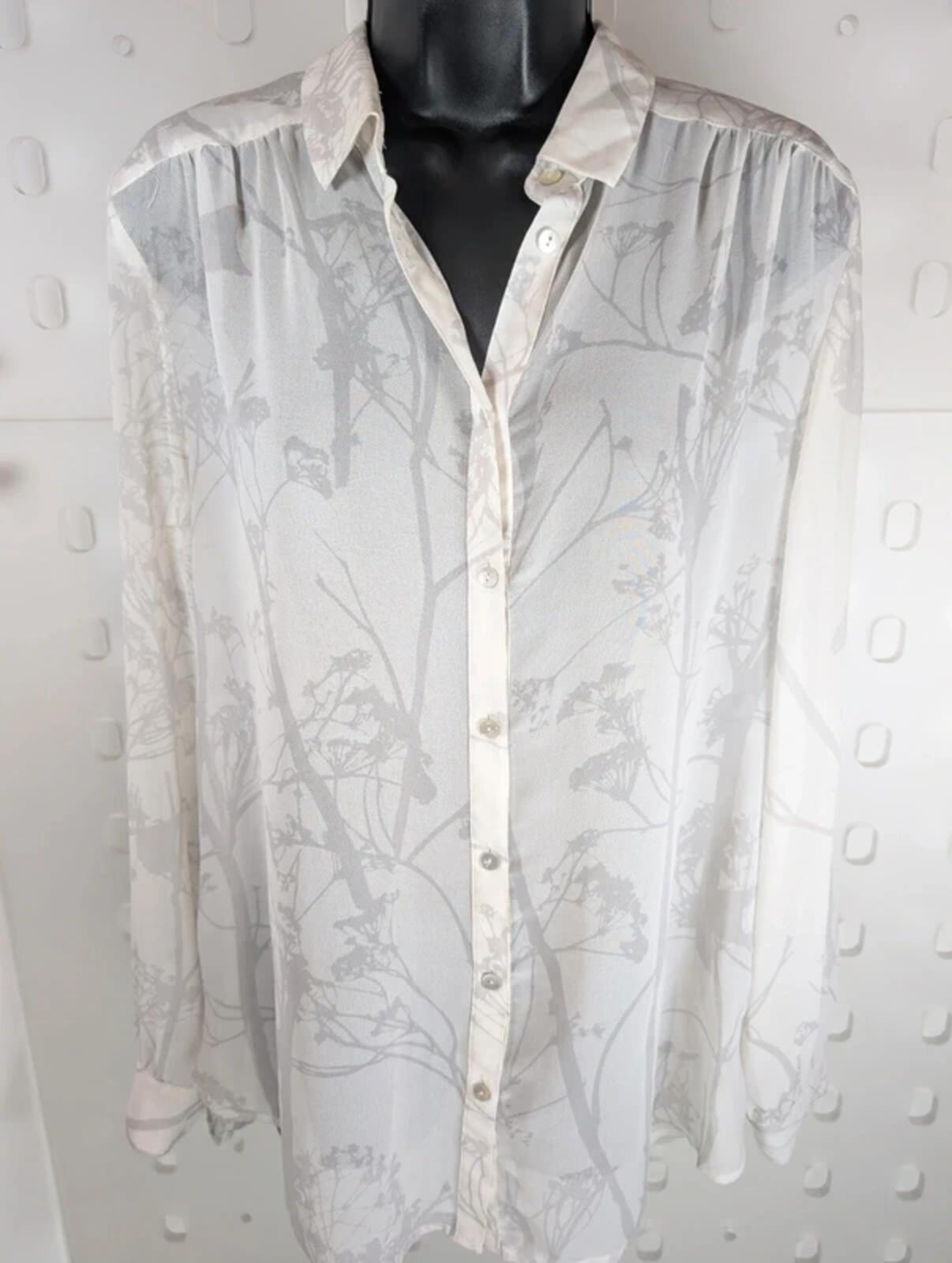 Mint Velvet Elderflower Print Sheer Blouse White UK12