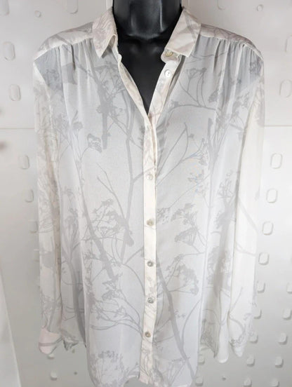 Mint Velvet Elderflower Print Sheer Blouse White UK12
