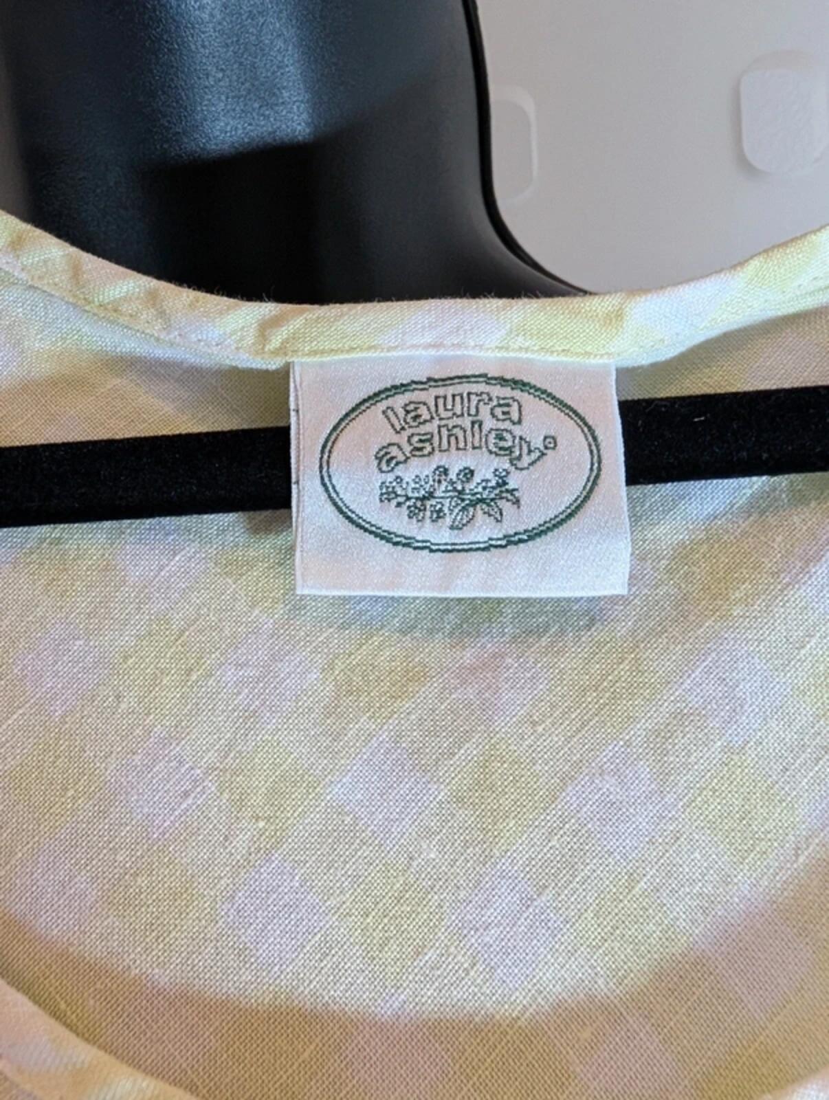 Vintage Laura Ashley Green Label Check Maxi Dress White Yellow UK12/14