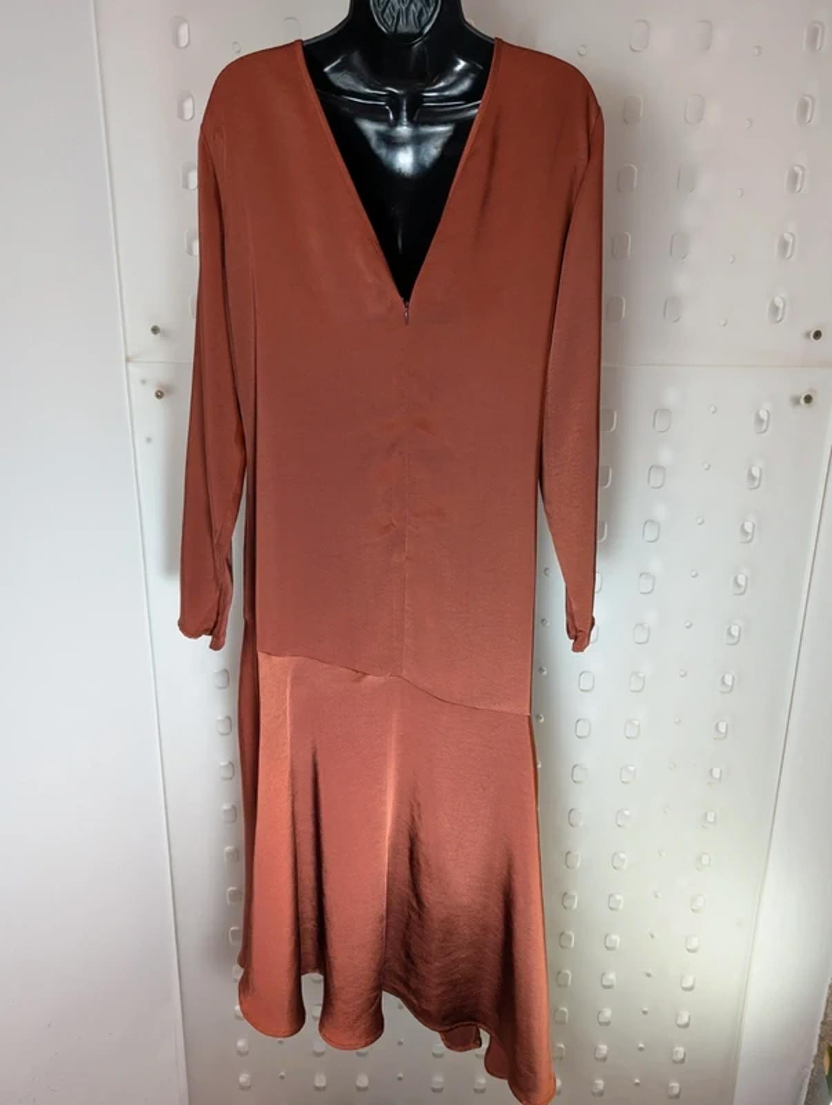 Y.A.S Yassuella Brown Draped Midi Dress Zip Detail Size 1