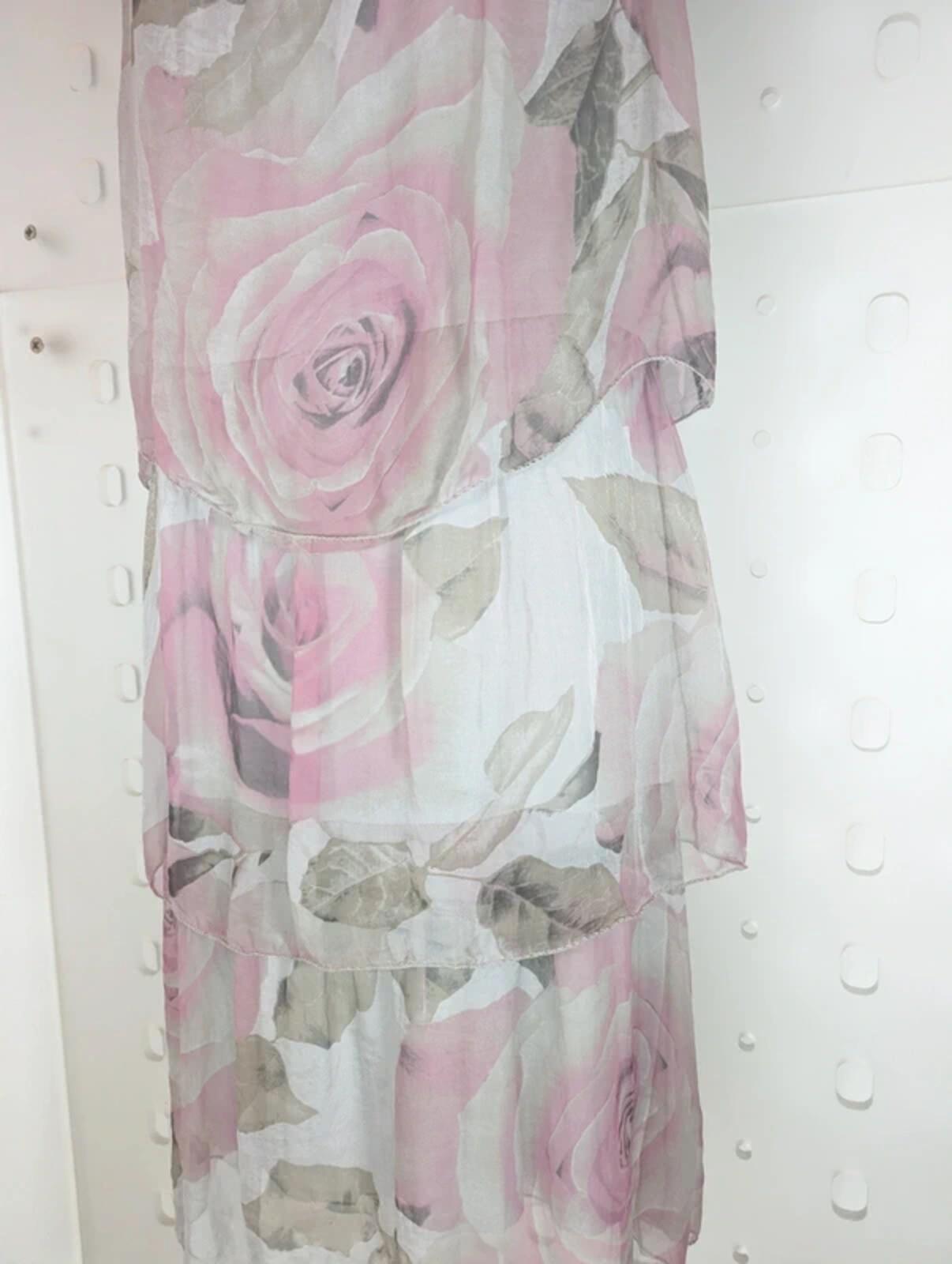 H Trend made in Italy silk layered rose print sundress S NWT