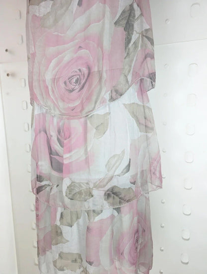 H Trend made in Italy silk layered rose print sundress S NWT