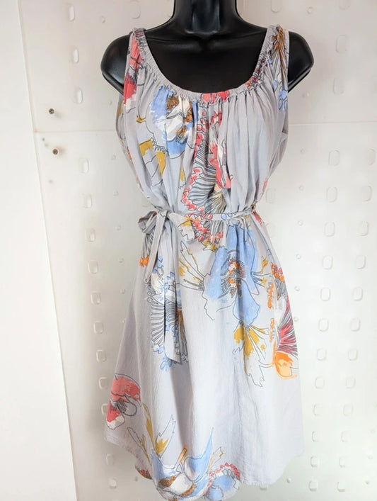 Bruuns Bazaar Copenhagen Cotton Silk Dress Tie Waist Pockets UK12