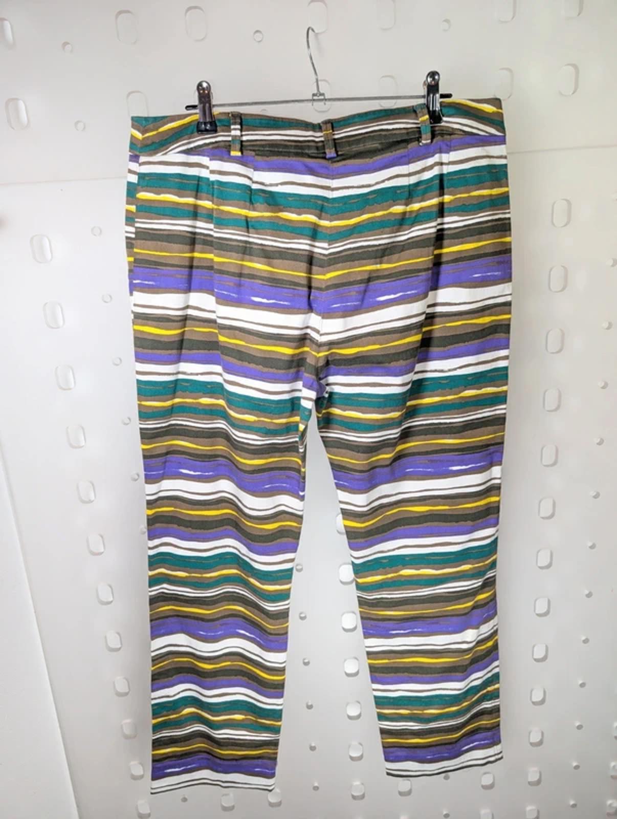 MaxMara Studio Striped Cropped Trousers UK14 Cotton Stretch Purple Yellow Stripe