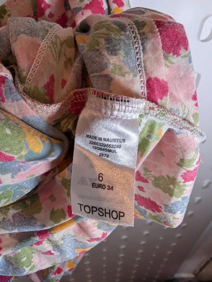 Topshop Y2K Floral Mini Dress Pink Blue UK6