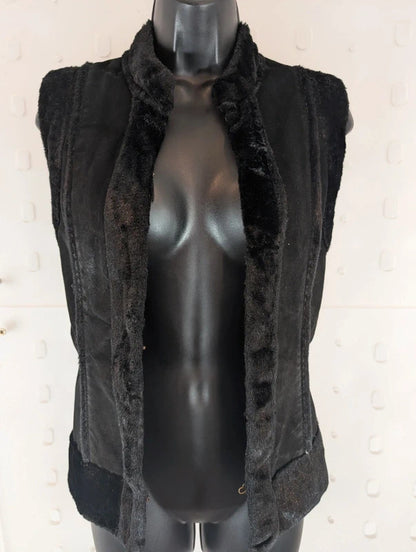 Vintage Y2K AMI Leather Faux Fur Gilet Waistcoat Medium