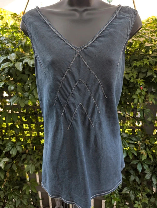 Vintage Linen Blend Longline Vest Top Navy UK12