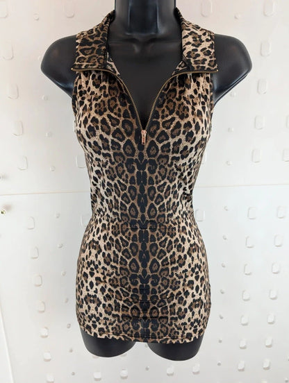 Sofie Schnoor Leopard Print Zip Sleeveless Top M