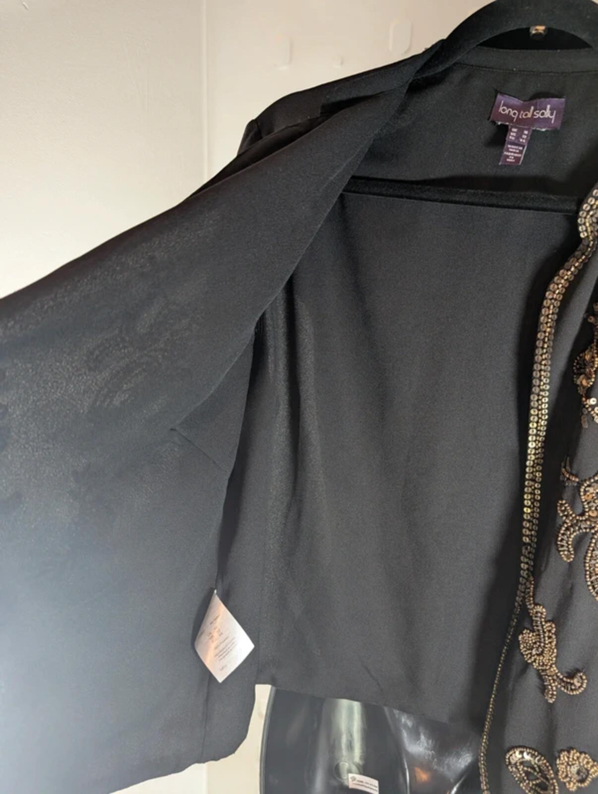 Long Tall Sally Embellished Black Evening Jacket UK16 Gold Beaded Occasionwear