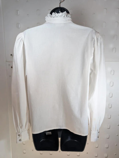 Grätz White Embroidered Blouse EU36 Alpine Romantic Lace Puff Sleeve European