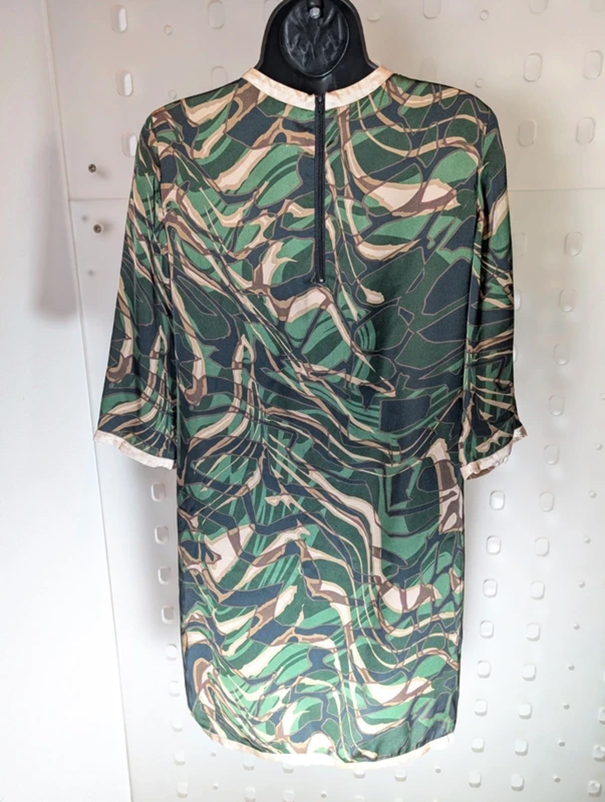 Sara Jones Satin Camo Print Kaftan Mini Dress With Pockets Size 8
