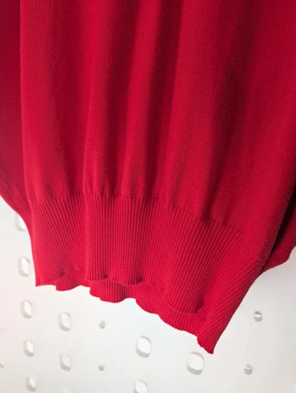 Marble Bright Red Batwing Knit Top XL V Neck