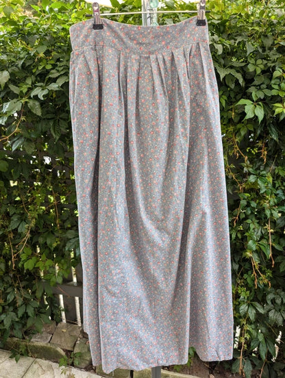 Vintage Ditsy Floral Wrap Midi Skirt Blue Pink UK12
