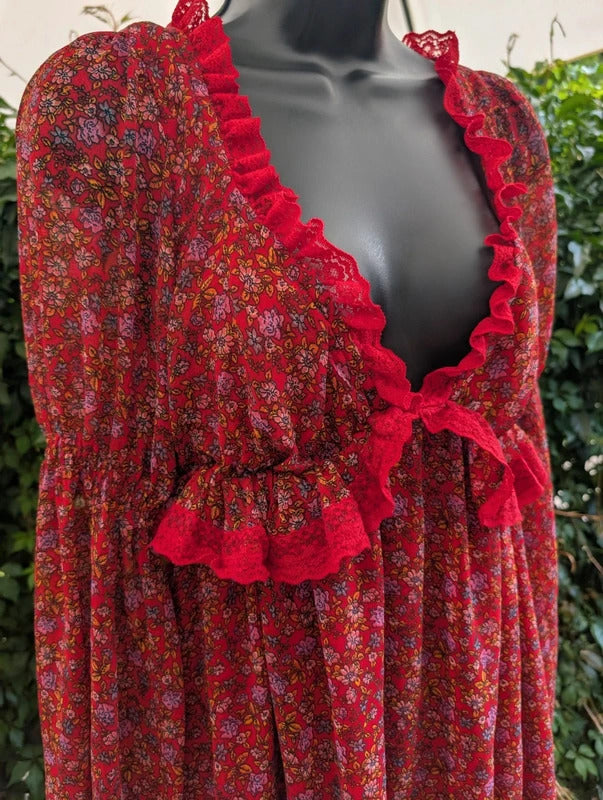 Free People Red Ditsy Floral Lace Mini Dress Small