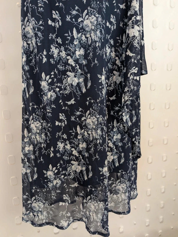 Vintage 90s Lakeland Navy Floral Bias Cut Maxi Dress UK14