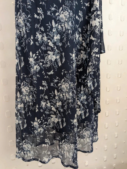 Vintage 90s Lakeland Navy Floral Bias Cut Maxi Dress UK14