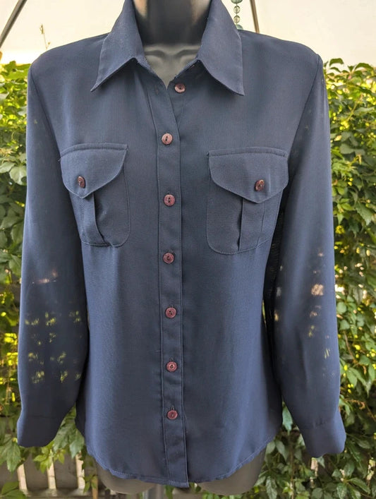 Vintage Bella Moda Sheer Utility Shirt Navy UK12