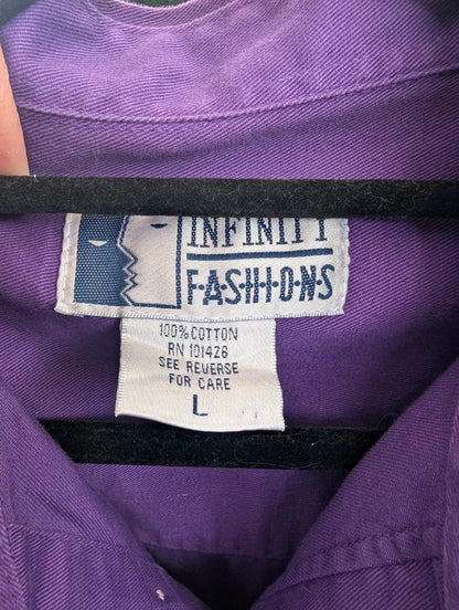 Vintage Infinity Fashions 'Warning' Purple Shirt Large