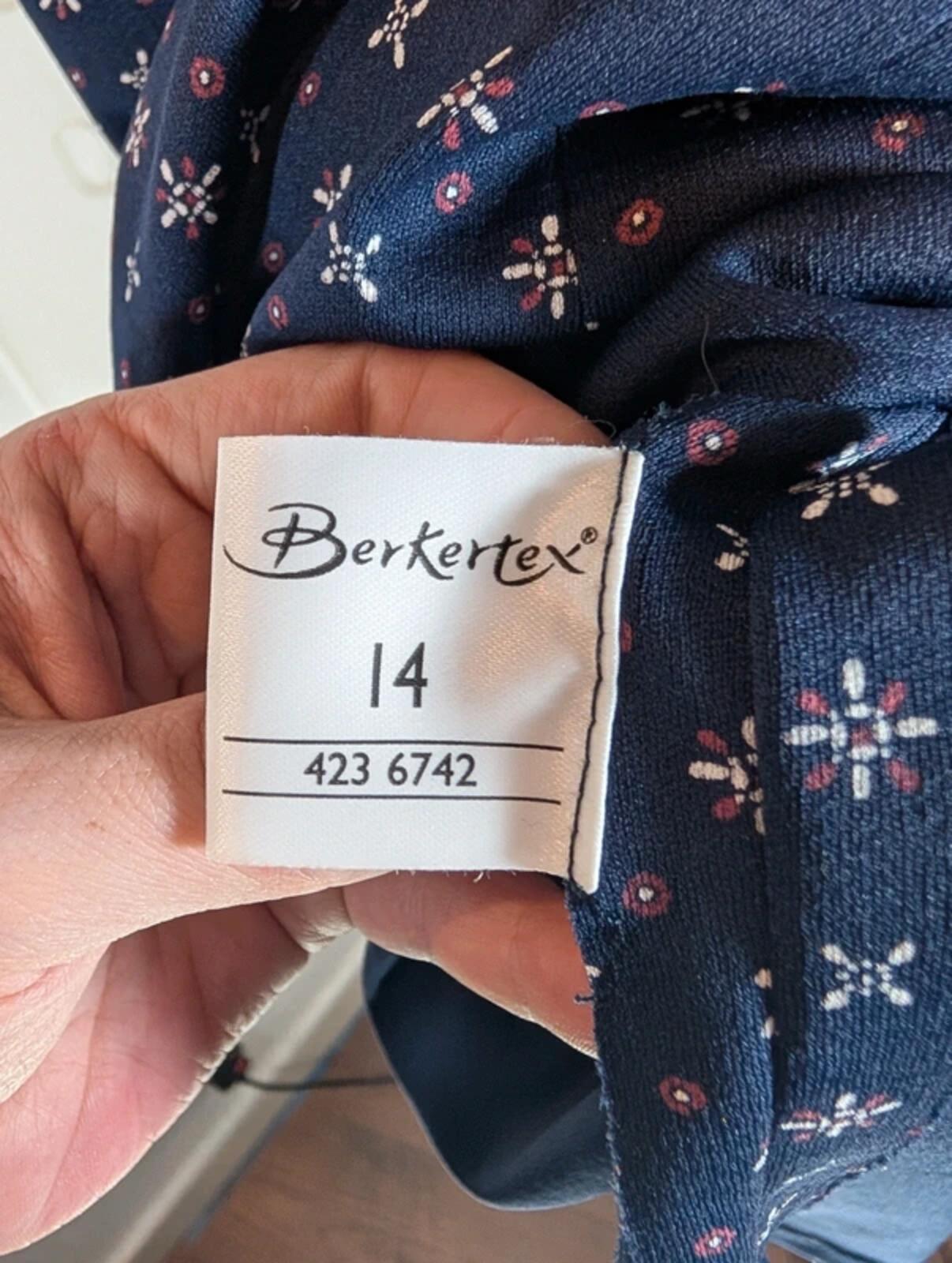 Vintage Berkertex Rose Tea Dress Navy Geometric Print UK14