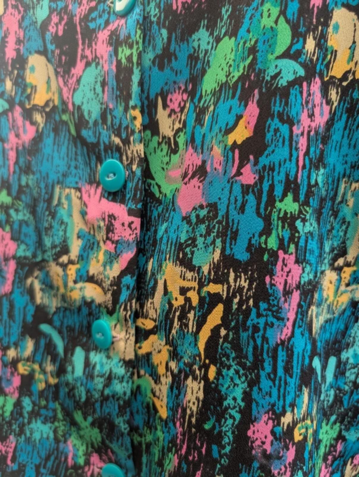 Vintage Handmade 1980s Abstract Print Shirt Pink Blue Green