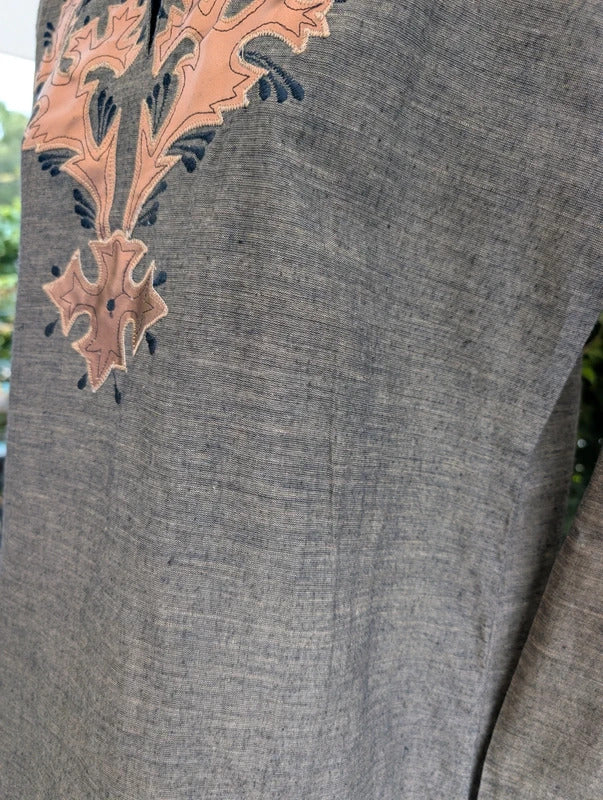Handmade Bohemian Kaftan Dress Earthy Brown Copper Appliqué