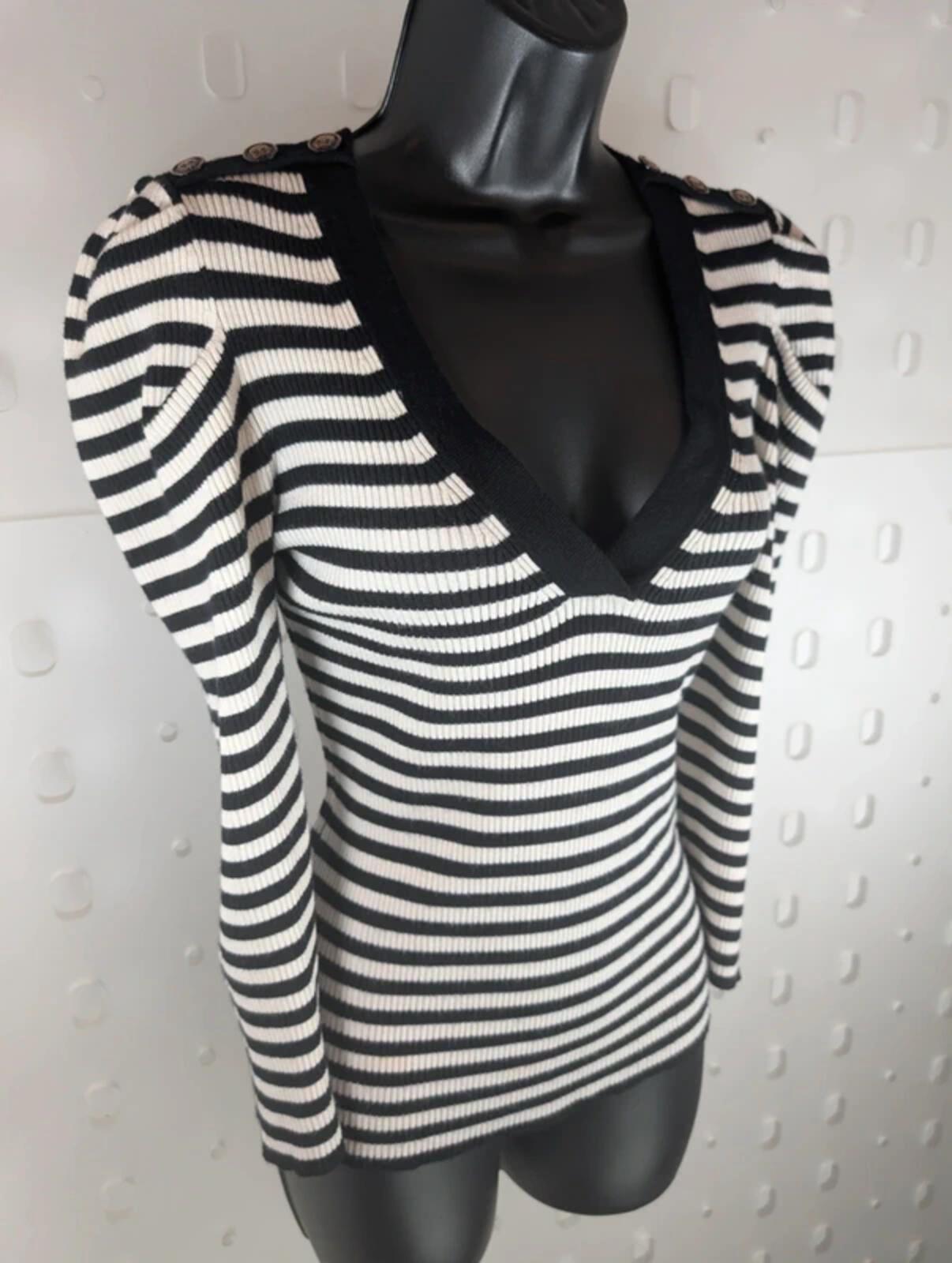 Morgan De Toi Striped Knit Top Skull Buttons Medium