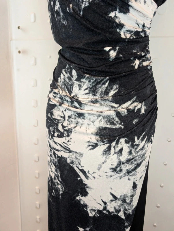 Joseph Ribkoff Black & White Ruched Asymmetric Midi Dress UK16