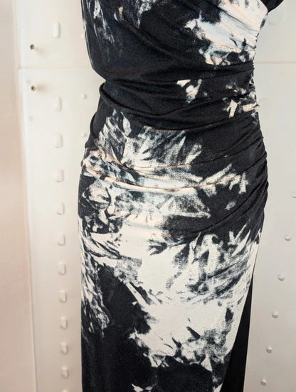 Joseph Ribkoff Black & White Ruched Asymmetric Midi Dress UK16