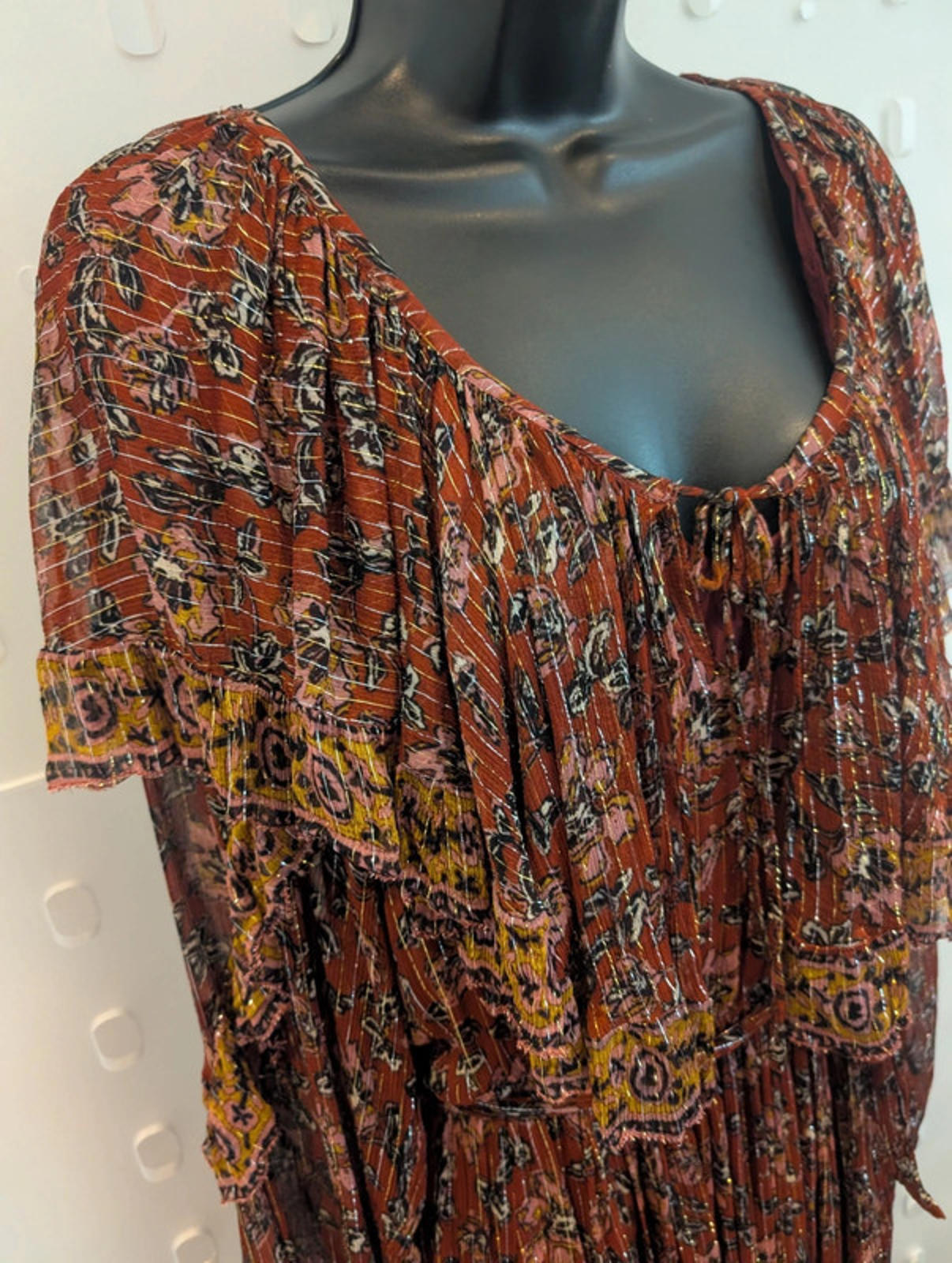 Louizon Boho Midi Dress Metallic Thread Size 2 UK10–12 NWT