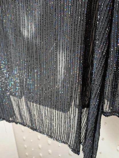 AS by Ronald Joyce Black Beaded Silk Cardigan Sheer Evening Layer M