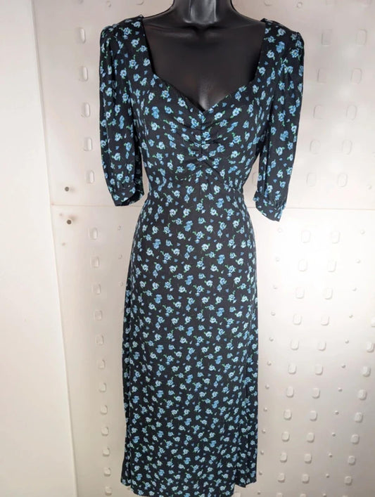 Nobody's Child Floral Maxi Dress Black Blue Ditsy Print UK12