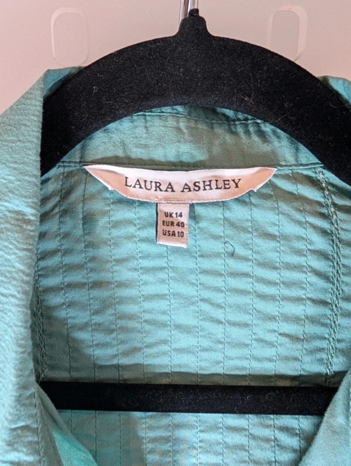 Laura Ashley Cotton Shirt Turquoise Embroidered UK 14