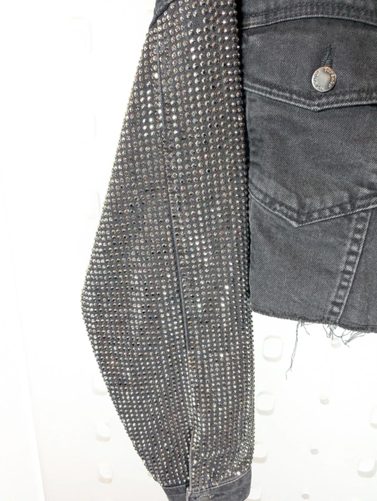 Topshop Heavily Studded Rhinestone Denim Jacket UK12 Cropped