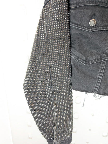 Topshop Heavily Studded Rhinestone Denim Jacket UK12 Cropped