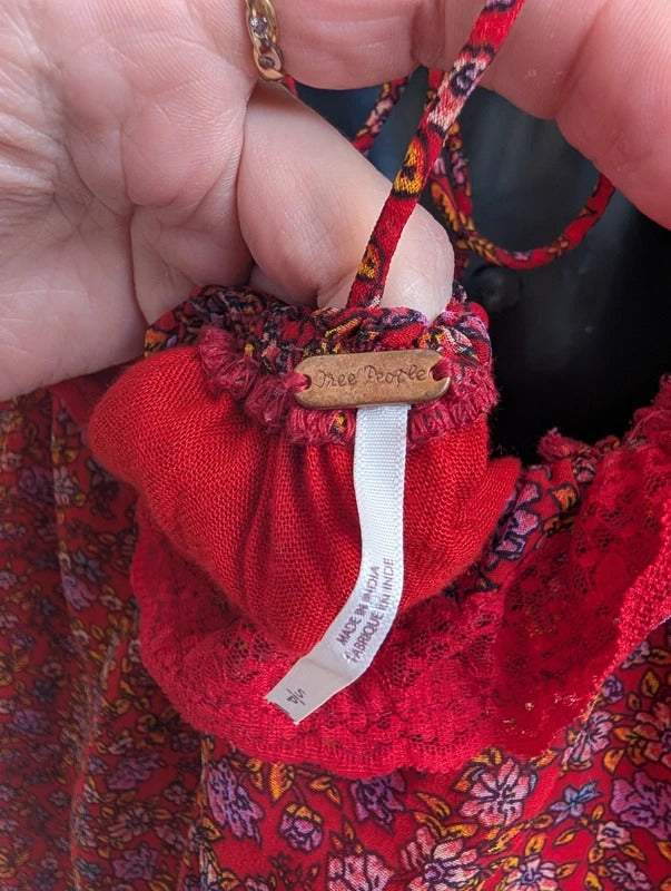 Free People Red Ditsy Floral Lace Mini Dress Small