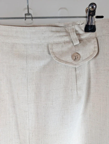 Vintage Berkertex Linen Blend Midi Pencil Skirt Cream Beige UK14